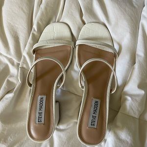 Steve Madden crocodile print patent white heels